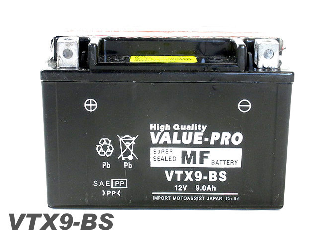 VTX9-BS 即用バッテリー ValuePro / 互換 YTX9-BS エストレア ザンザス ZRX400 ZRX-2 ZR400E ZR400F Z1000 ZRT00A Z750 ZR750J_画像1