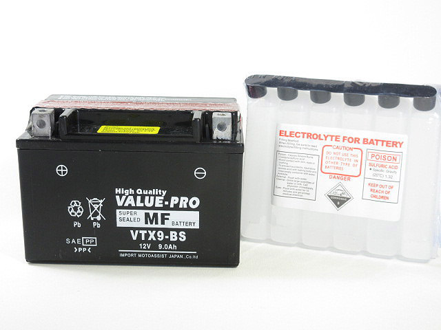 VTX9-BS 即用バッテリー ValuePro / 互換 YTX9-BS CBR900RR CBR600F CB-1 VRX400 ブロス400 ブロス650 VFR750R CBR400RR FTR250_画像4
