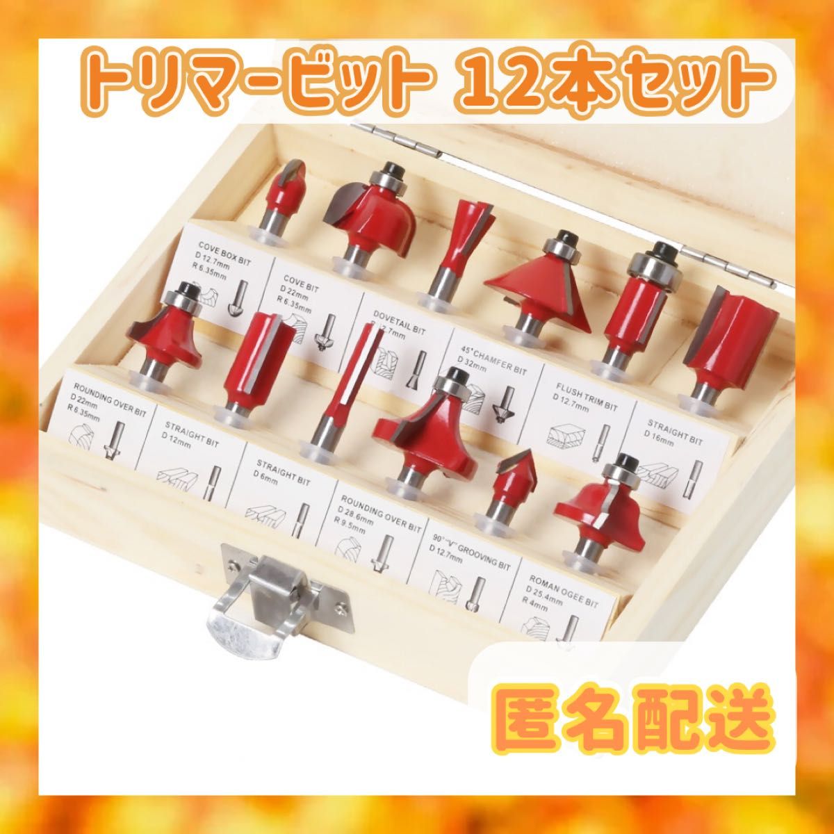 トリマービット 12本セット 軸径6mm 超硬 ルーター 木工 面取り ケース付  DIY 木工 ビット