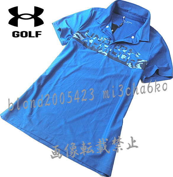 ■新品【UNDER ARMOUR GOLF】アンダーアーマーゴルフ 前面カモ柄BIGロゴ 吸汗速乾性 半袖ポロシャツ■BU/XXL_画像1