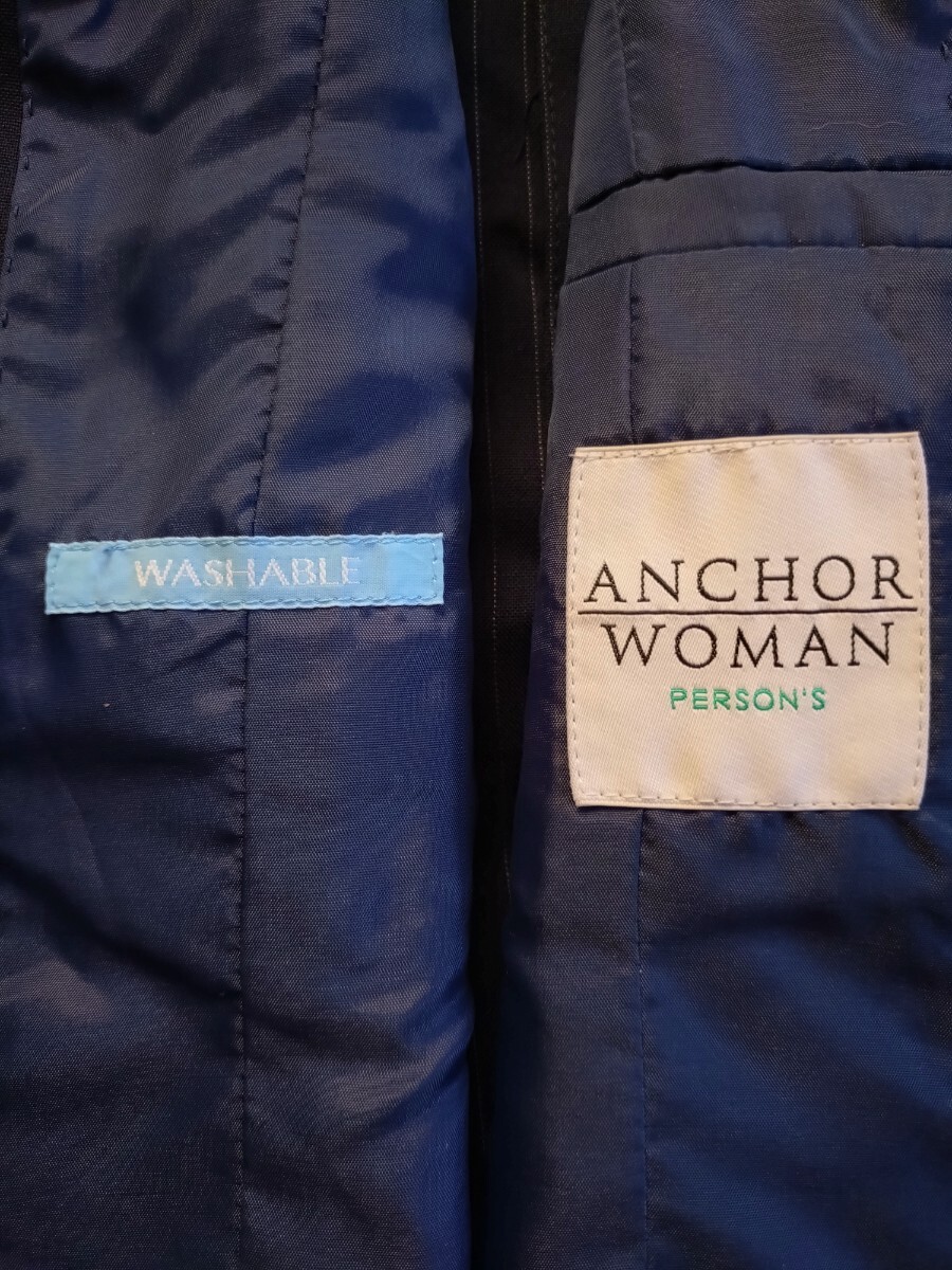 ANCHOR WOMAN 濃紺地ストライプ柄テーラードジャケット　7号(S程度)　ウォッシャブル　サマージャケット