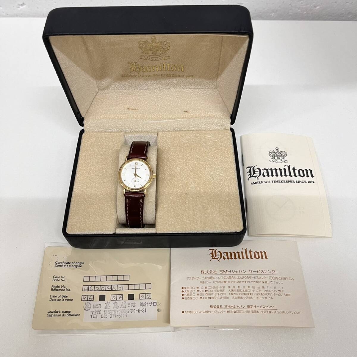 【C-24696】HAMILTON ハミルトン 腕時計 レディース 6208 スモセコ ホワイト×ゴールド ラウンドフェイス 電池切れ 保管品 付属品完品_画像7