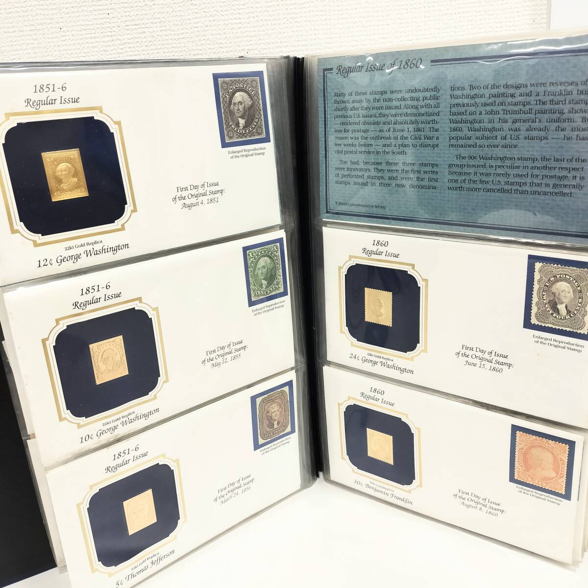 【F-15070】1円～ Golden Replicas of U.S. classic Stamps 22K箔押し ヴィンテージ コレクションに ゴールド 完品 計100枚_画像4