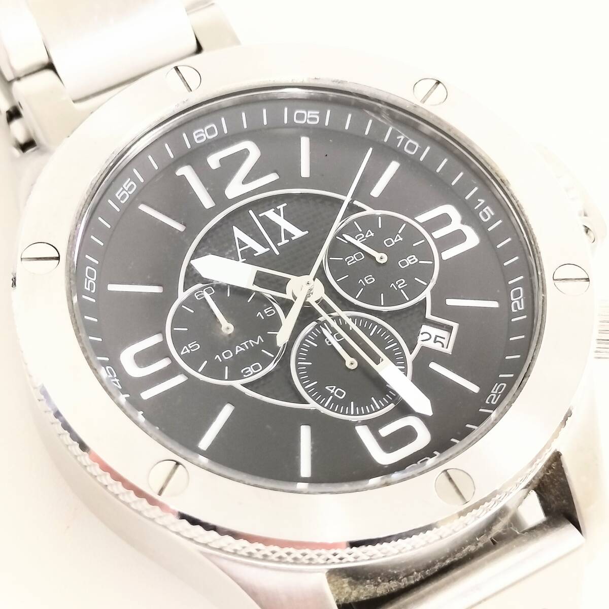 【F-14614】1円～ ARMANI EXCHANGE アルマーニ メンズ時計 AX1501 風防キズ有 不動品 ジャンク扱い AX エクスチェンジ_画像2