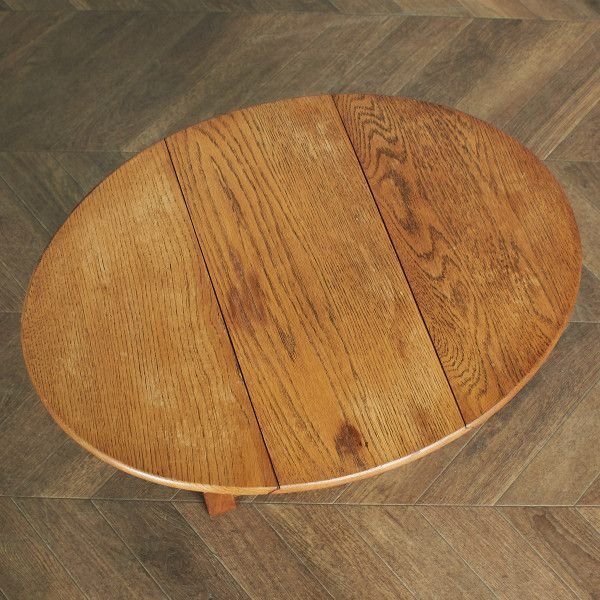 [72449]英国 クラシック ドロップリーフ テーブル サイドテーブル コーヒーテーブル 拡張 オーバル オーク 伸長 ターン イギリス 木製_画像4