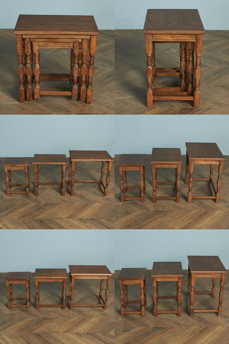 [77410]イギリス クラシック ネストテーブル 木製 オーク サイドテーブル ローテーブル ナイトテーブル 英国 アンティーク スタイル_画像5