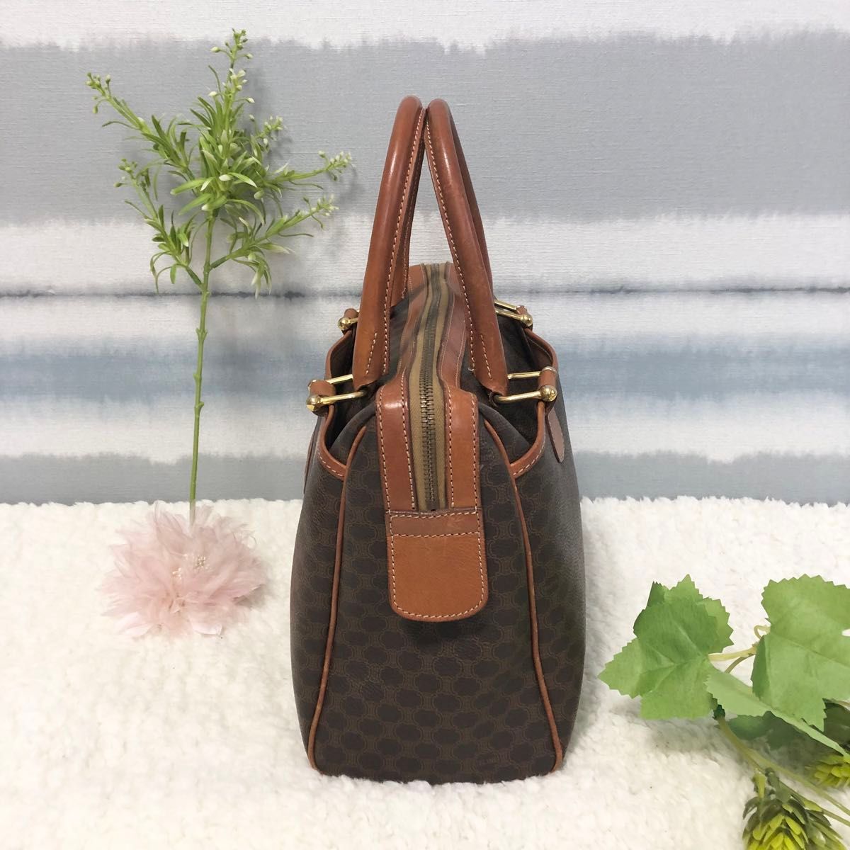 【CELINE 】セリーヌ　ハンドバッグ　ボストンバッグ　ミニ　マカダム柄　PVC トリオンフ　ブラウン　茶　30cm