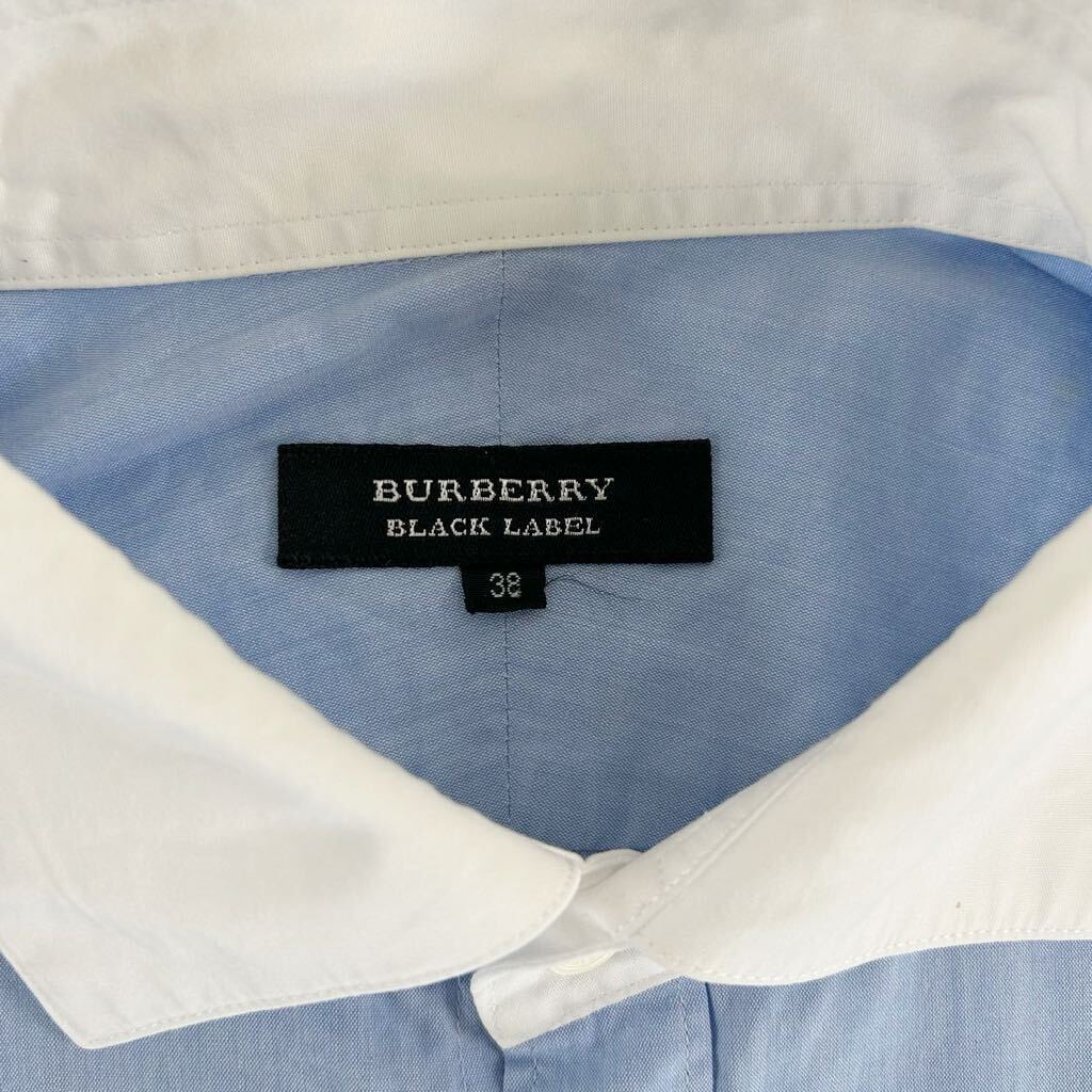 B1 BURBERRYBLACK LABEL バーバリーブラックレーベル 長袖シャツ ドレスシャツ ワイシャツ ブルー ホース刺繍 size38 メンズ 男性用の画像4