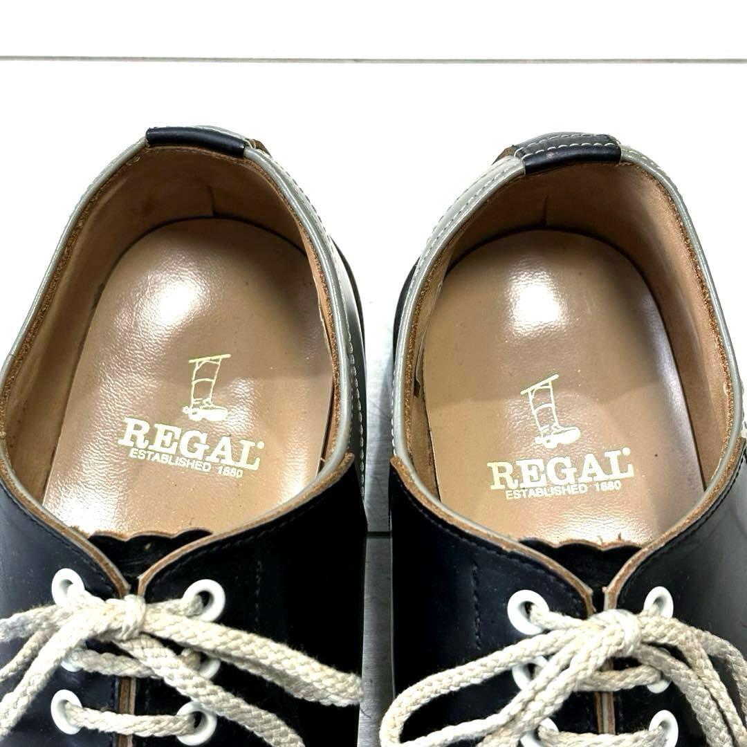 27 良品 REGAL リーガル 黒灰 サドルシューズ ツートン レザー 2051 プレーン オックスフォード シューズ 革靴 オールド ビンテージ 90s00s_画像9