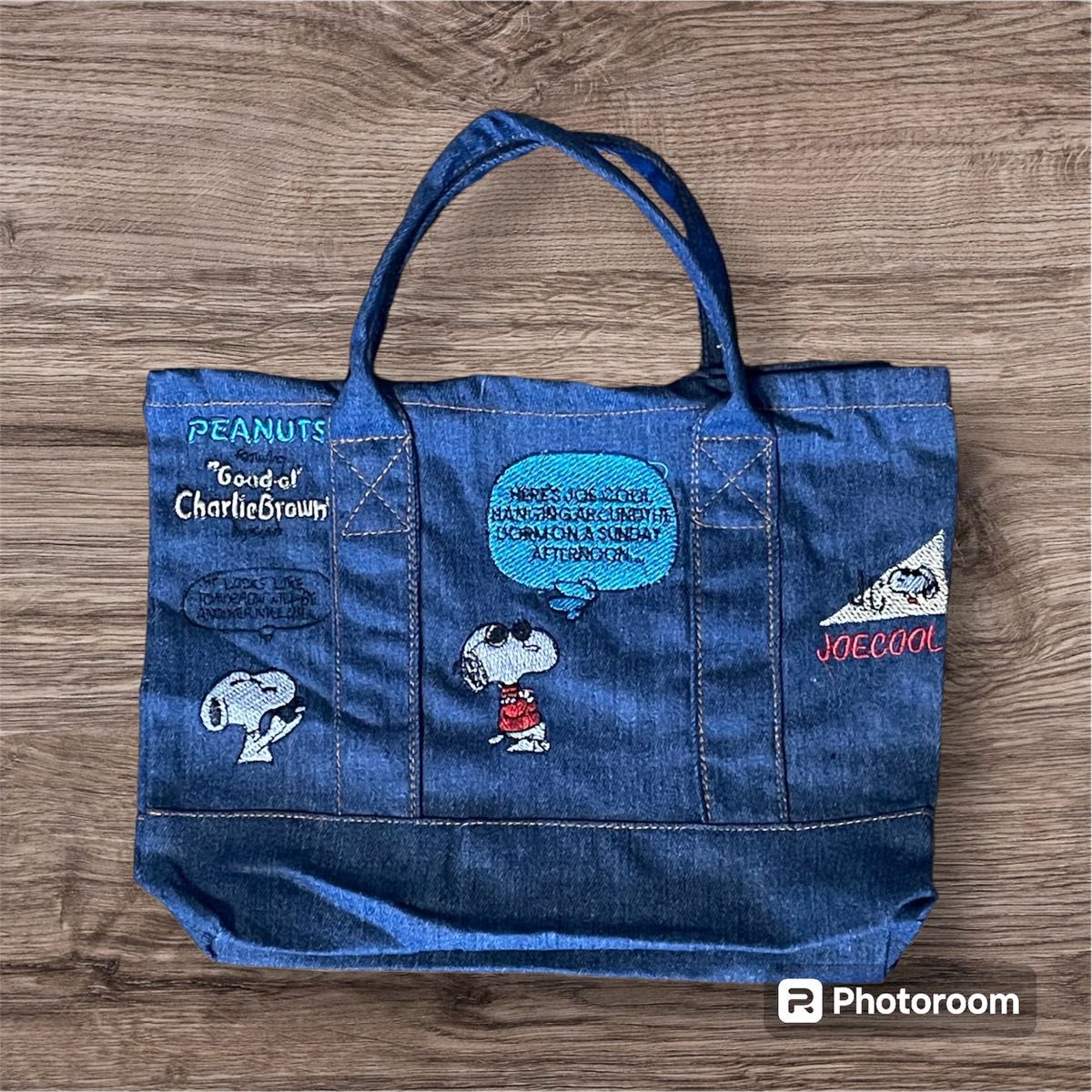 【新品】可愛い　スヌーピー　SNOOPY ミニトートバッグ　ランチバッグ　デニム　人気 デニム刺繍ハンドバッグ