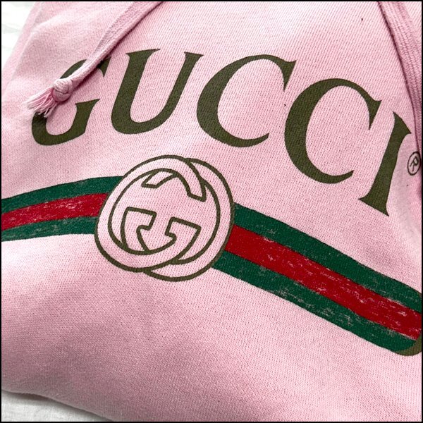 TS グッチ/GUCCI フード付きパーカー ヴィンテージロゴ ピンク Lサイズ ドラゴン刺繍入り_画像2