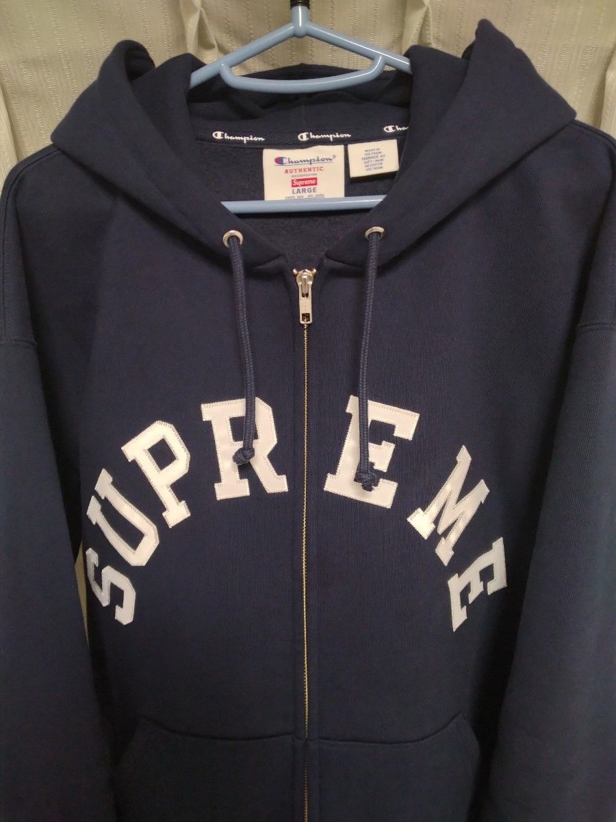 L Supreme Champion Zip Up Hooded Sweatshirt Navy ネイビー Lサイズ 美中古