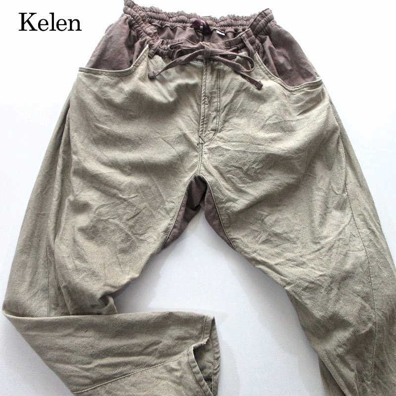 [Kelenke Len ]linen хлопок комбинированный цвет шаровары!! ( Osaka departure хлопок лен легкий брюки )