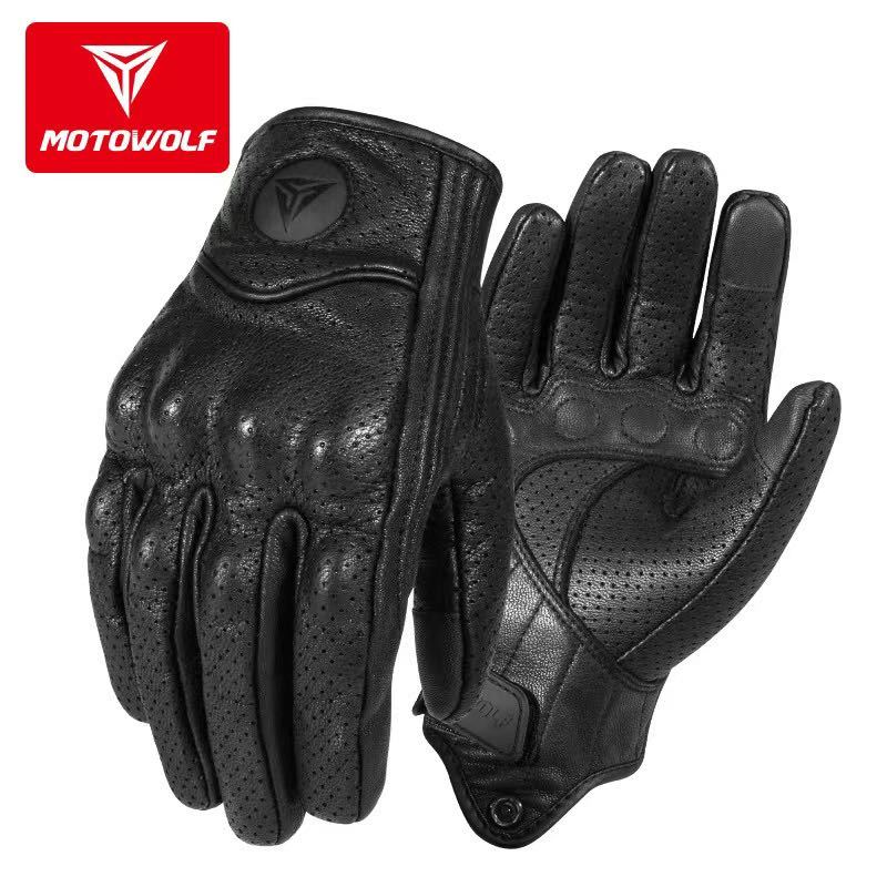 MOTOWOLF バイクグローブ サイクリンググローブ 革手袋 レザー 新品 ブラック メッシュ Mサイズ