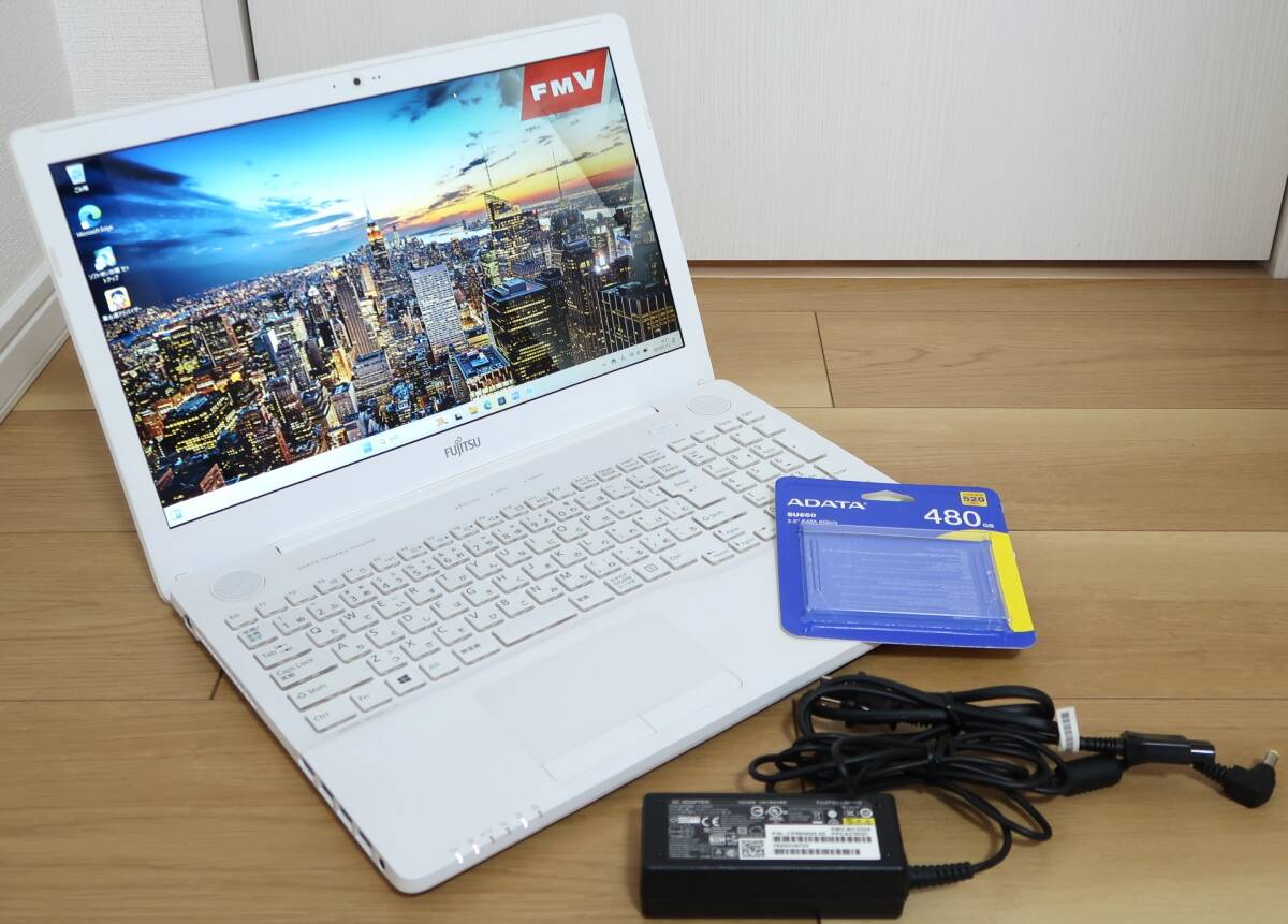 ★美品★Core i7-6700HQ/新品480GB SSD/8GB/フルHD/BD/ハイレゾONKYOスピーカー/Win11/Office★富士通LIFEBOOK AH53/A3 プレミアムホワイト_画像9