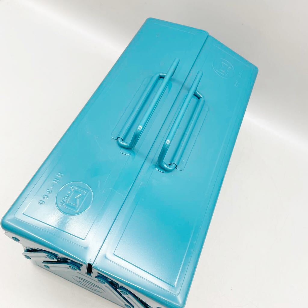 【新品 未使用品】MARVEL マーベル レトロ ツールボックス 工具箱 ブルー 金属 スチール 収納 携行型 DIY 二段 両開き ヴィンテージ 当時物の画像4