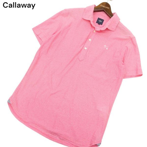 Callaway キャロウェイ 春夏 刺繍★ 半袖 ボーダー ポロシャツ Sz.L メンズ ゴルフ ピンク C4T03853_4#Aの画像1