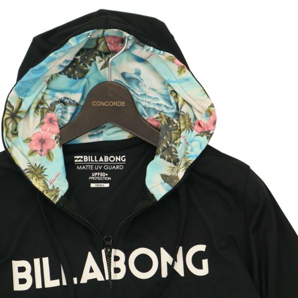 美品★ BILLABONG ビラボン 春夏 ロゴ プリント ストレッチ ジップ フーディー ラッシュガード パーカー Sz.S メンズ 黒 C4T04129_4#Mの画像2