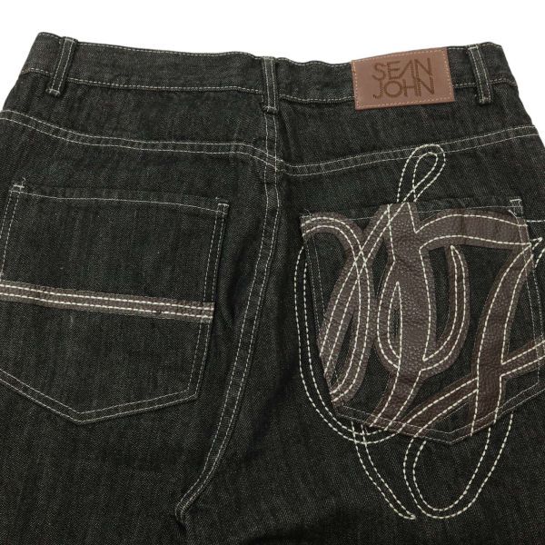 Sean John Sean John весна лето вышивка * Denim шорты джинсы Sz.36 мужской большой размер очень большой C4B01981_4#P