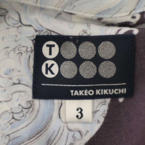 TAKEO KIKUCHI タケオキクチ 春夏 【白波 クジラ 漁 和柄 総柄】 半袖 オープンカラー シャツ Sz.3　メンズ　C4T04300_5#A_画像5