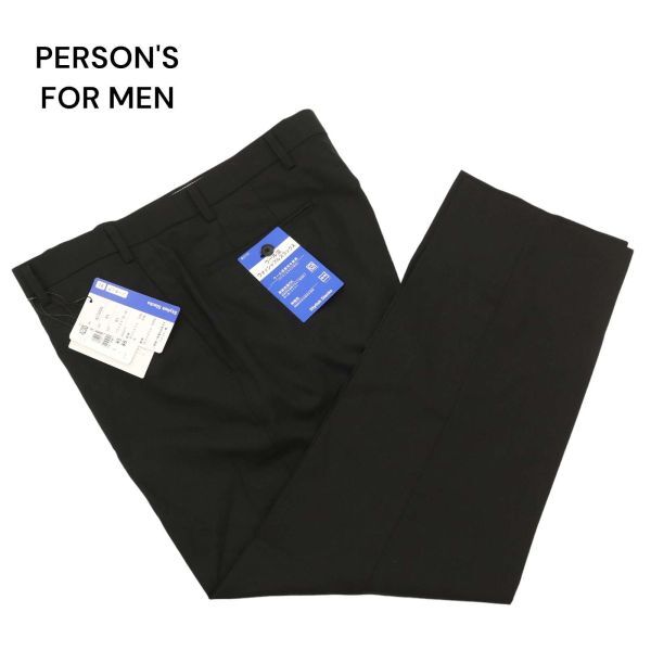 【新品 未使用】 PERSON'S FOR MEN パーソンズフォーメン 春夏 ストレッチ スラックス パンツ Sz.91 メンズ 黒 大きいサイズ　C4B02050_5#P_画像1