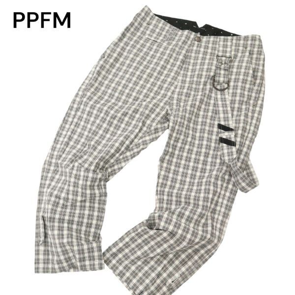 PPFM ペイトンプレイス 春夏 ワンショルダー サスペンダー★ チェック クロップド パンツ Sz.L　メンズ　C4B02019_5#P_画像1