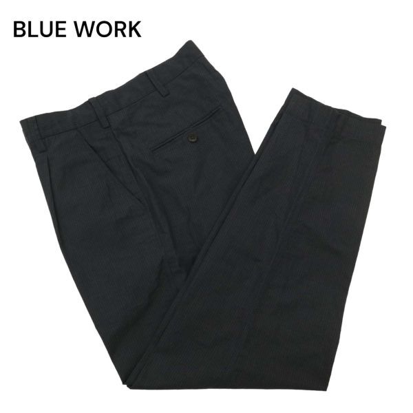 BLUE WORK ブルーワーク トゥモローランド 春夏 麻 リネン シルク混★ ストライプ スラックス パンツ Sz.M位　メンズ 紺　C4B02048_5#P_画像1