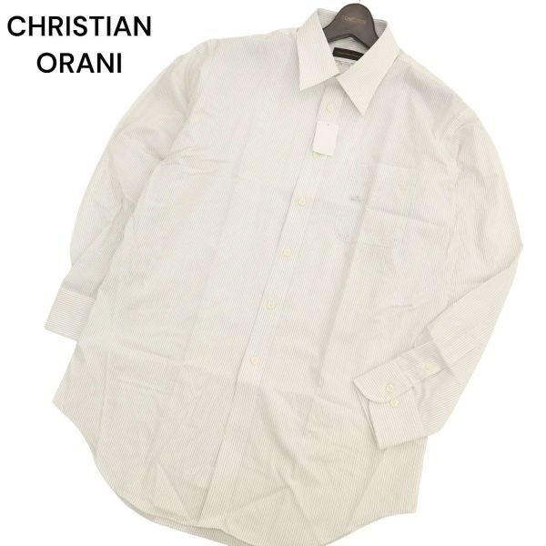 【新品 未使用】 CHRISTIAN ORANI クリスチャンオラーニ 長袖 ストライプ シャツ ワイシャツ Sz.43-86　メンズ 白 ビジカジ　C4T03583_4#C_画像1