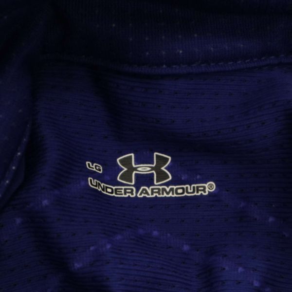 UNDER ARMOUR アンダーアーマー ロゴ プリント★ ボーダー 幾何学柄 半袖 ストレッチ ポロシャツ Sz.LG　メンズ 紺 ゴルフ　C4T04357_5#D_画像6