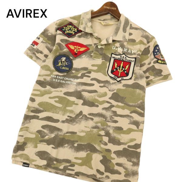 AVIREX アヴィレックス 春夏 【迷彩 カモフラ柄 総柄】ワッペン 半袖 鹿の子 ポロシャツ Sz.M　メンズ　C4T04368_5#D_画像1