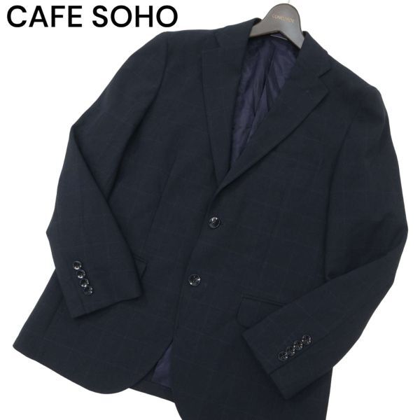 CAFE SOHO カフェソーホー 春夏 背抜き チェック アンコン テーラード ジャケット Sz.92A5　メンズ ネイビー　C4T04427_5#M_画像1