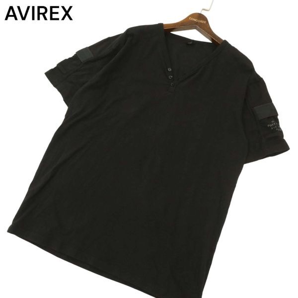 AVIREX アヴィレックス スリーブポケット★ ミリタリー ヘンリーネック 半袖 カットソー Tシャツ Sz.2XL　メンズ 黒 大きい　C4T04385_5#A_画像1