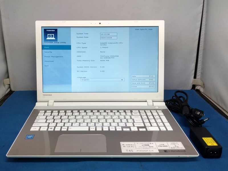 042608 dynabook T45/VG Celeron 3215U Mem8GB HDD無 OS無 JUNKの画像1