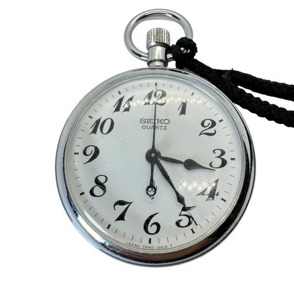  Seiko 7550-0010 QZ white face pocket watch 