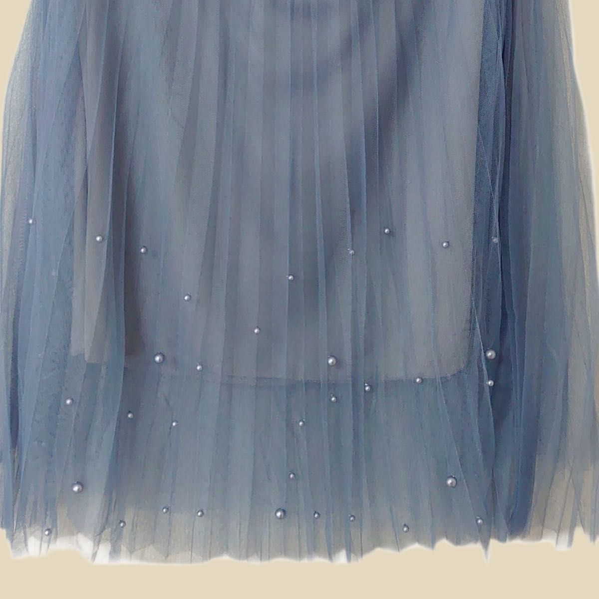 【お値下げ！】チュールスカート ロングスカート パール シースルー プチプラ レディース ステージ衣装 フレアスカート ブルー