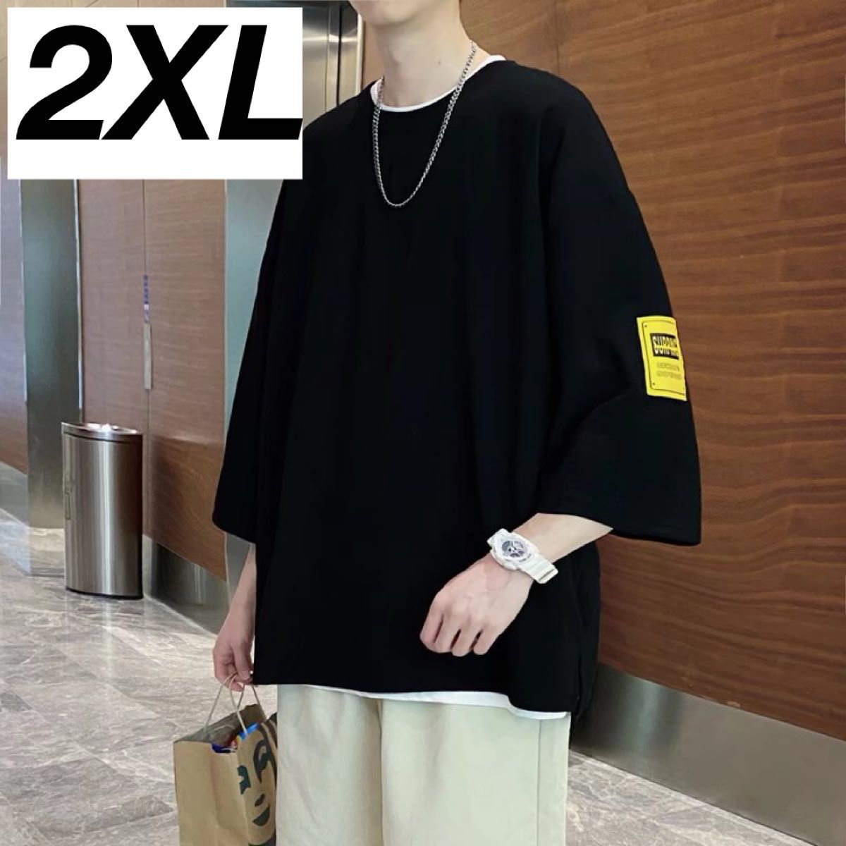 2XL 黒 メンズ オーバーサイズ Tシャツ 半袖 韓国 ストリート