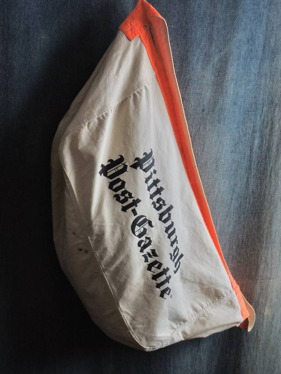 60sビンテージUSA1960年代ニュースペーパーバッグ米国製アメリカ製オレンジショルダー鞄アメカジ古着RRL SEARS LL BEAN BELL SYSTEM40s50s