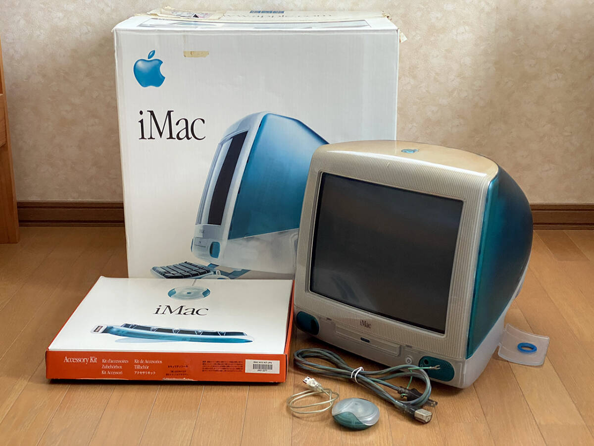 【起動確認済】Apple 初代 iMac G3 ボンダイブルー CPU換装400MHz メモリ192MB VRAM6MB HDD20GB M4984 ジャンクの画像1