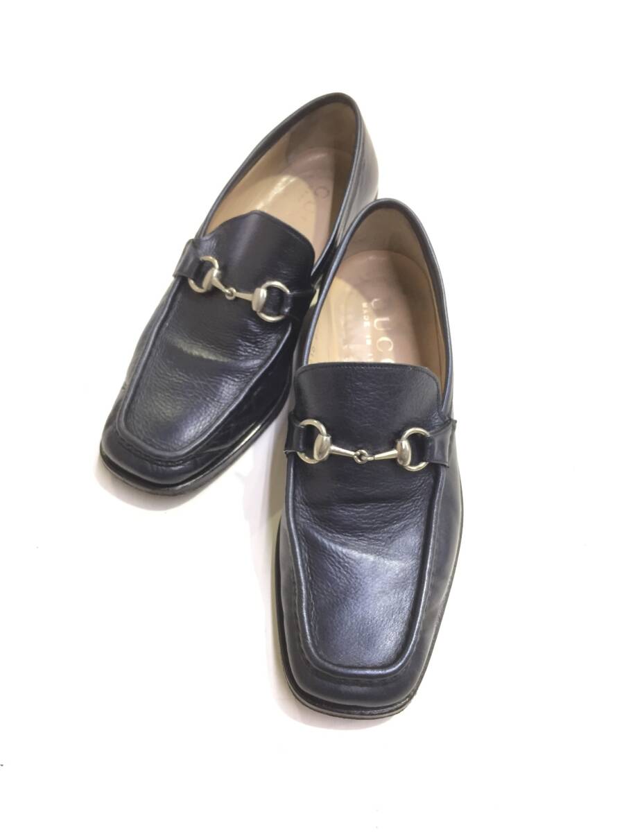 GUCCI Gucci 110-0197 шланг bit Loafer кожа обувь бизнес обувь обувь размер 40/E wise темно-синий 