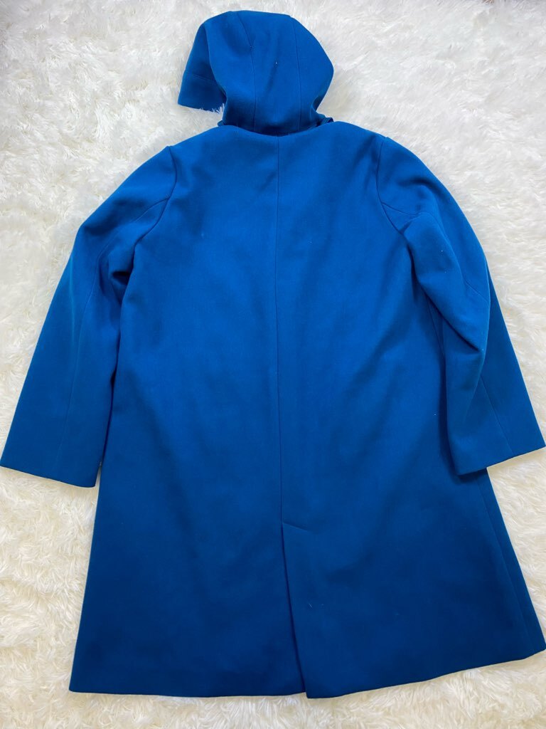 1円～　I-1　80　chocol raffine robe ショコラフィネローブ　ステンカラーコート　ブルー　フード取り外し可　サイズF　ポリエステル_画像2