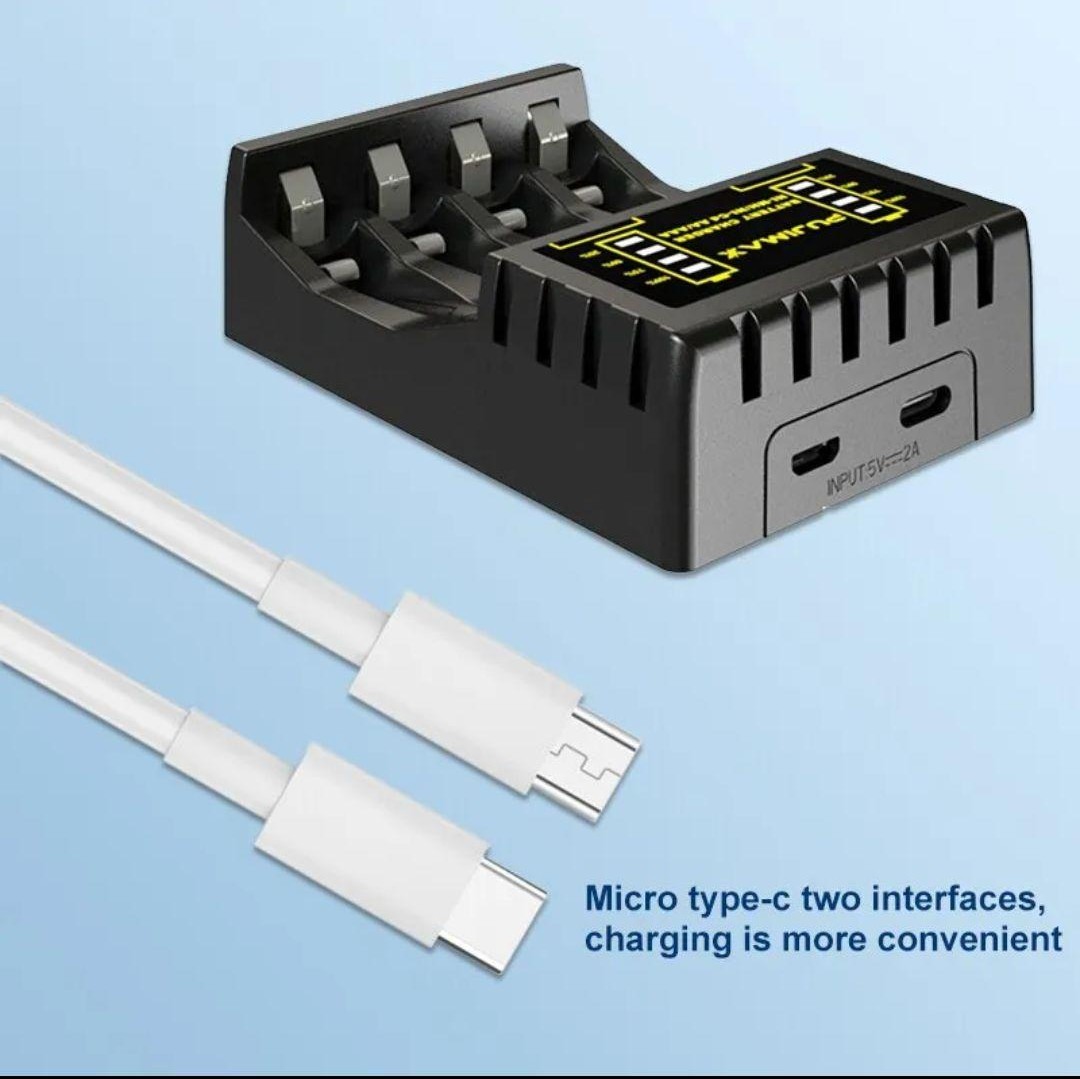 4本 単3 単4 充電池の充電器 短絡保護 インテリジェント コンパクト充電器 電池に優しい急速充電後にゆったり充電で完璧満充電します。