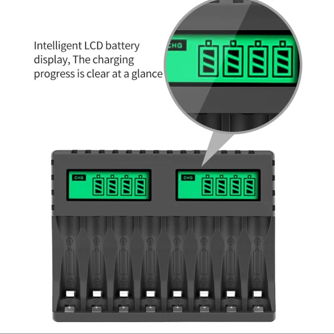 8本充電器 単3形 単4形ニッケル水素/ニカド充電池が独立して充電できます 黒色_画像4