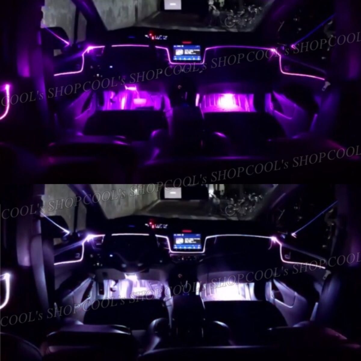 V アンビエントライト ネオンワイヤー ELライン LEDチューブ 間接照明 紫 リブ付きファイバー パープル カー用品 車用