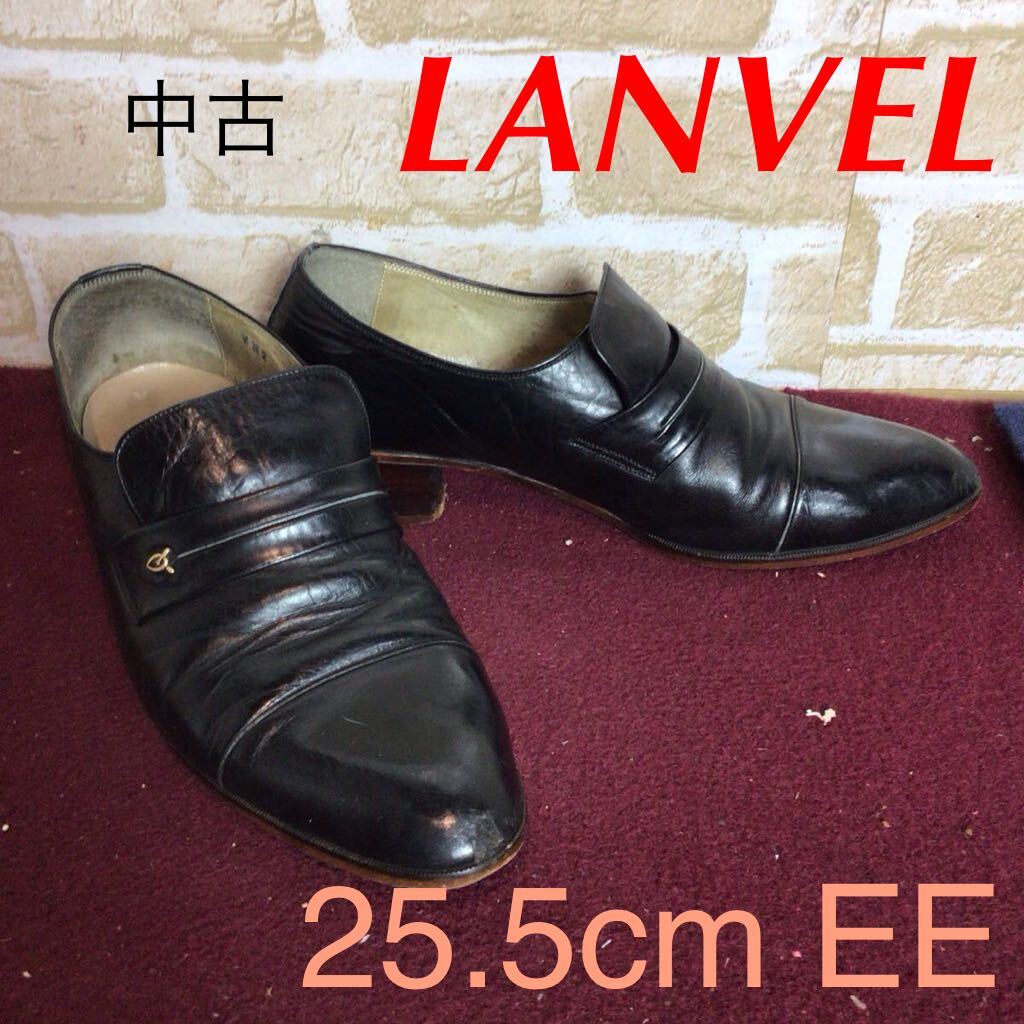 【売り切り!送料無料!】A-372 LANVEL!ローファー!ビジネスシューズ!25.5cm EE!黒!ブラック!仕事!ビジネス!冠婚葬祭!中古!
