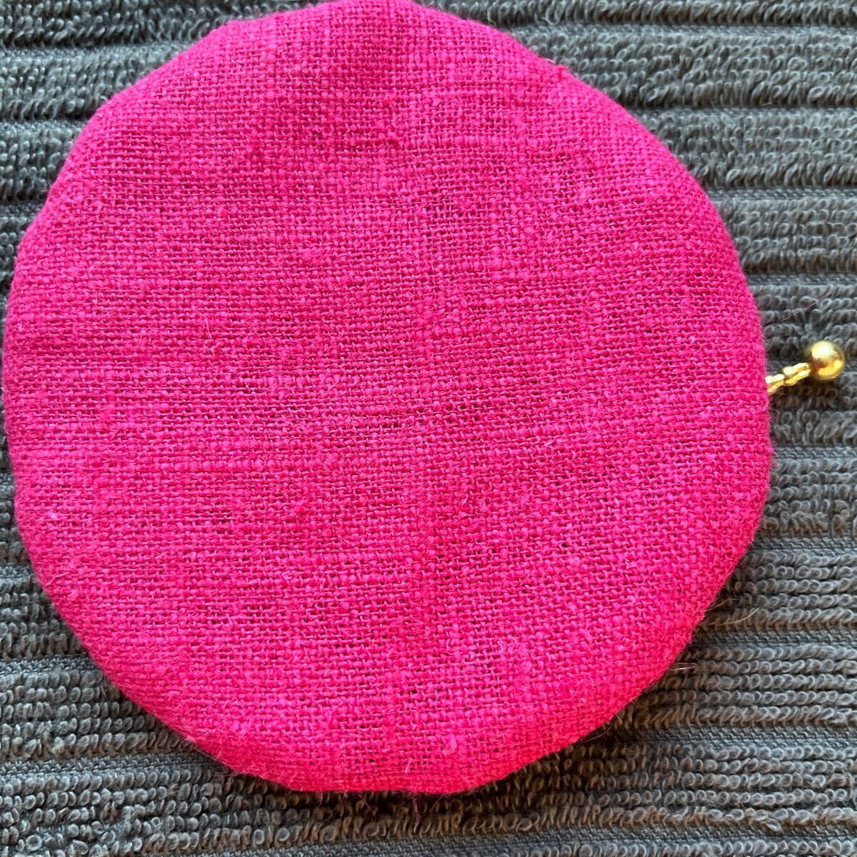  change purse . accessory inserting medicine lip Mini circle pouch *linen( flax ) pink rose etc.. flower. hand embroidery * hand made 