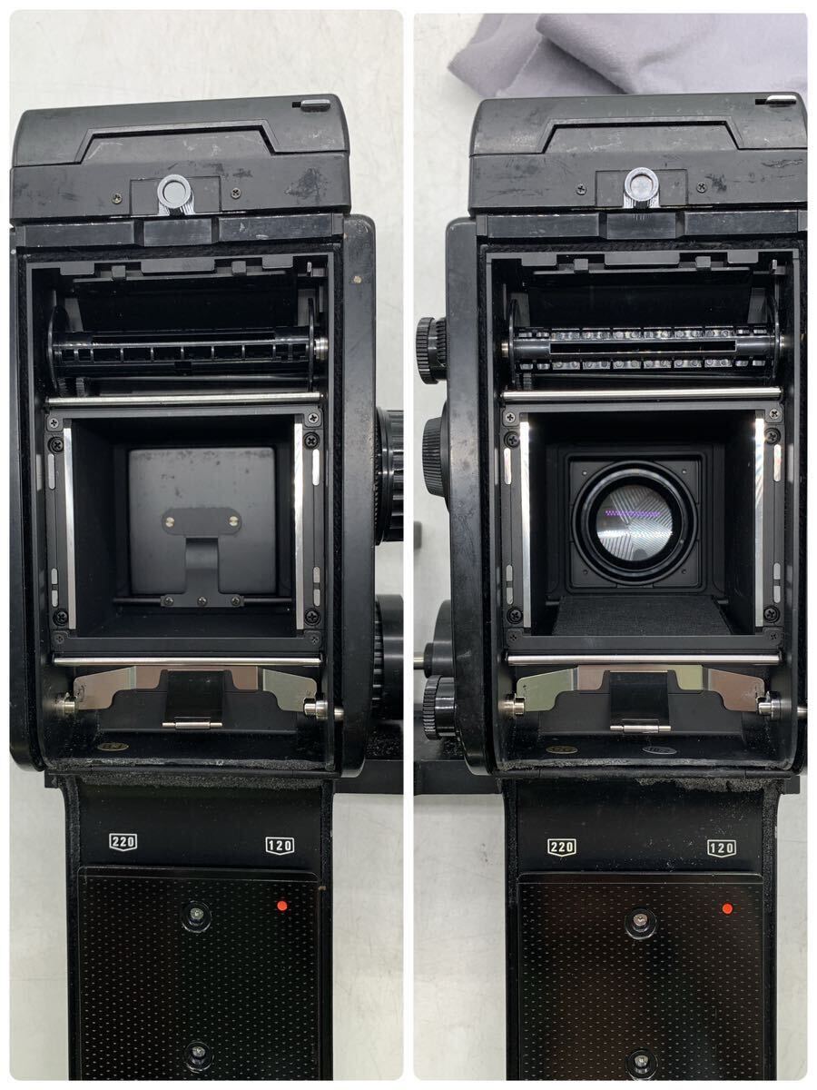 6-4-81# MAMIYA C-220 SEKOR S 80mm f2.8 Mamiya twin-lens reflex 2 pcs connection twin exclusive use box go in film ACROS 6 box accessory operation not yet verification present condition goods 