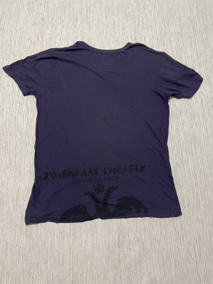 DIESEL ディーゼル Vネック 半袖 ロゴ プリント Tシャツ ネイビー 背面 プリント XL _画像3