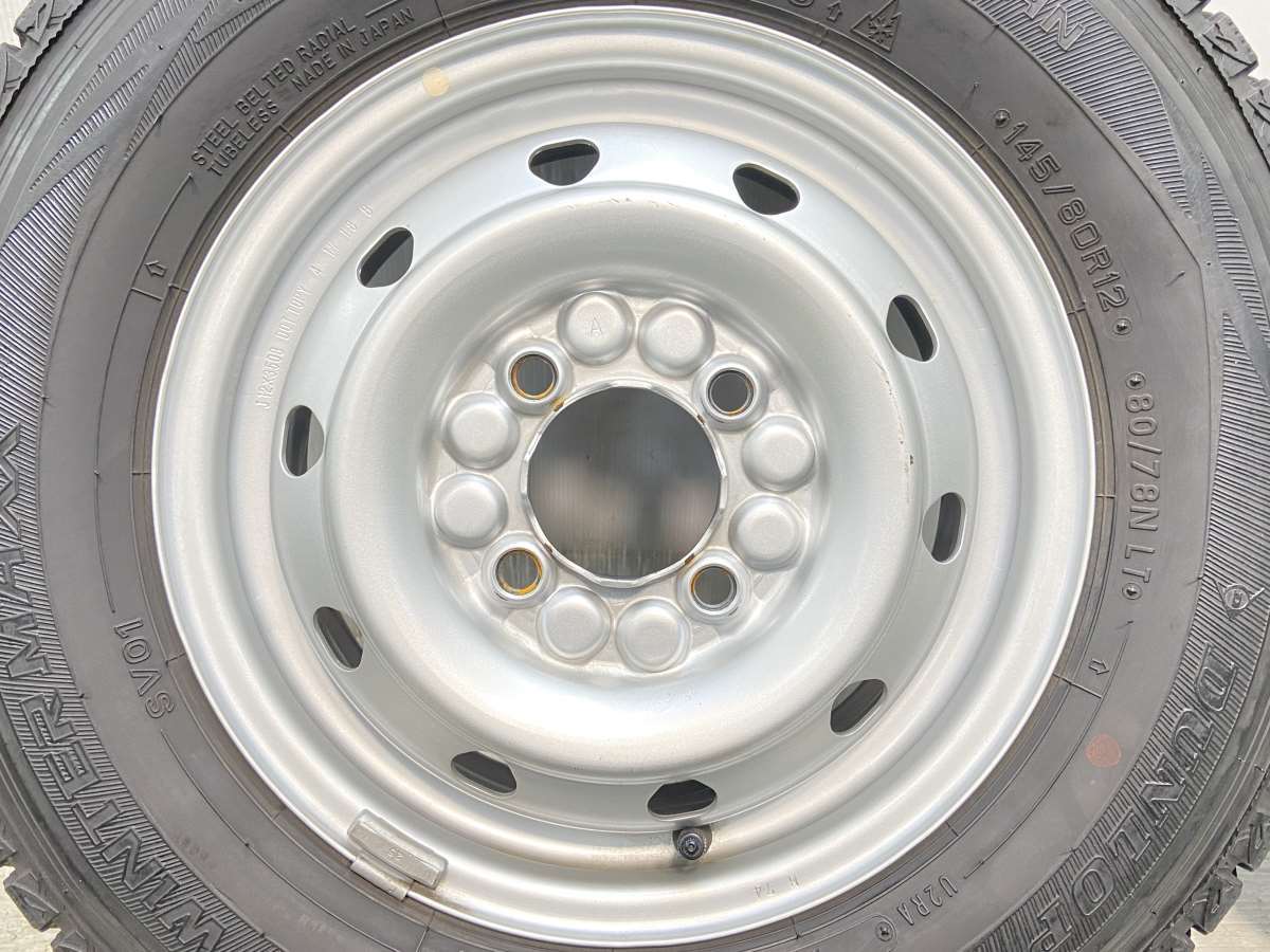 中古タイヤ スタッドレスタイヤ ホイールセット 4本セット 145/80R12 80/78LT 　 12x3.5 100-4穴 ダンロップ ウィンターマックス SV01_画像4