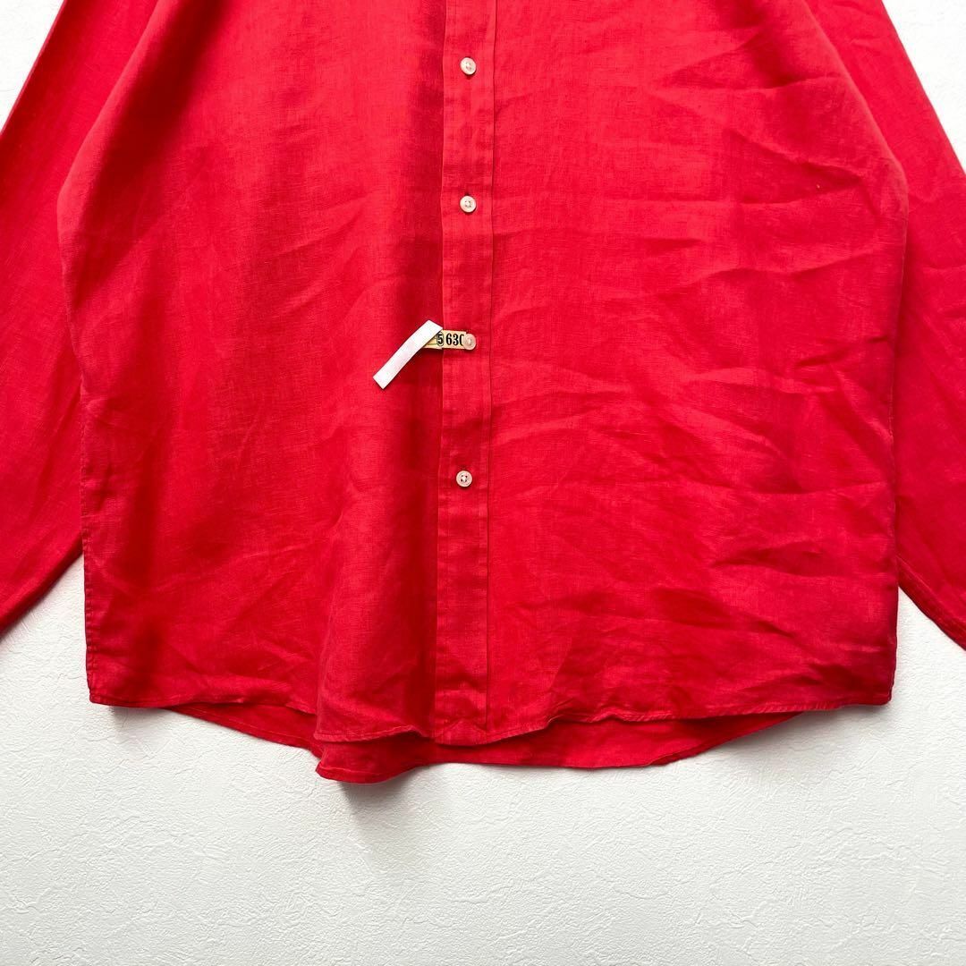 ラルフローレン リネン100% ボタンダウン ポニー刺繍 水色 長袖シャツ 朱色 メンズLサイズ POLO RALPH LAURENの画像3