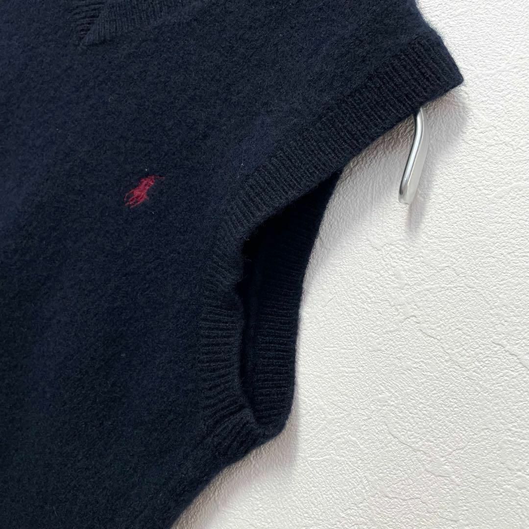 90s Vintage Ralph Lauren po knee embroidery V neck wool knitted the best navy Kids 150cm POLO RALPH LAUREN